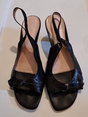 Franco Sarto Black Leather Sling Back Size 8 Heel height 1.5 inches